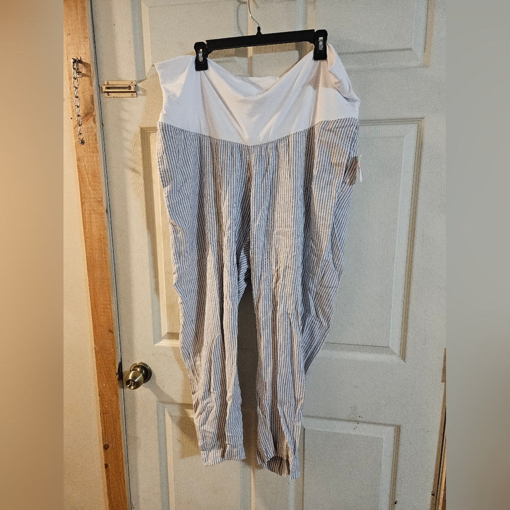 Old Navy White & Blue Striped Maternity Pants